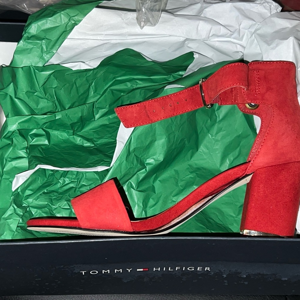 Tommy Hilfiger Red Suede Heeled Sandals